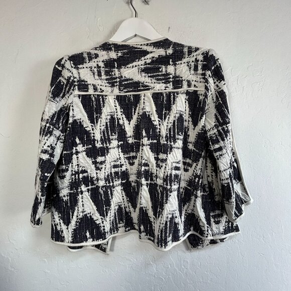 IC by Connie K Women Black & White Textured Open Front Jacket Medium Lightweight - Picture 2 of 8